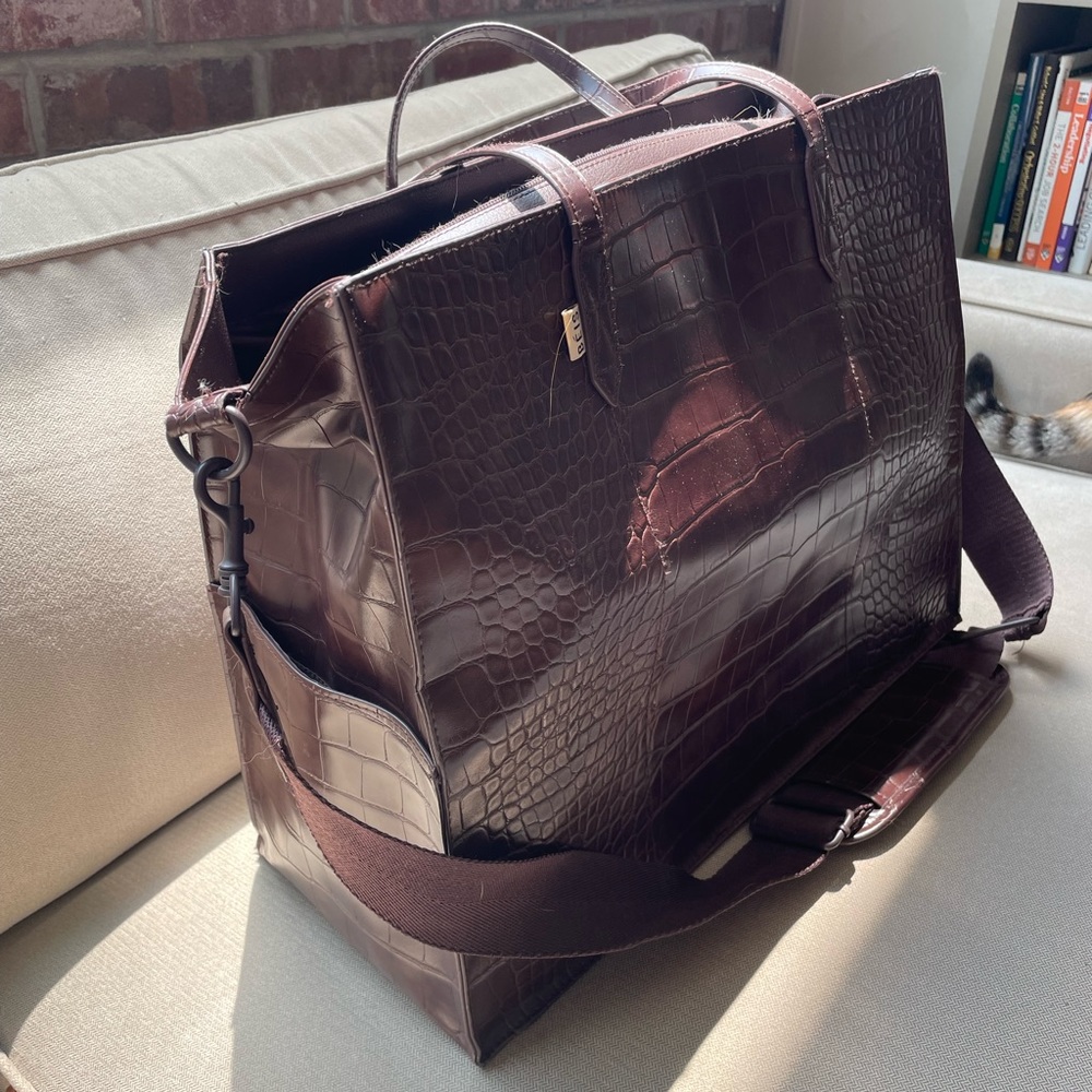 BEIS The Large Work Tote chocolate color faux alligator leather